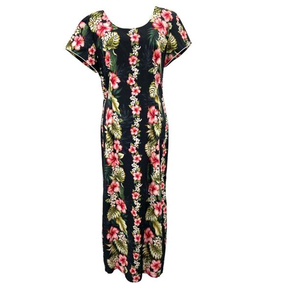 Hawaiian Maxi Dress Hibiscus Flower Palm Made In Hawaii Size Medium‎ - Picture 1 of 8